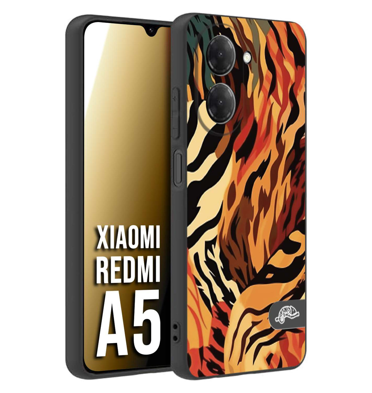 CUSTOMIZZA - Custodia cover nera morbida in tpu compatibile per Xiaomi Redmi A5 leopardato maculato tigrato tiger colorata gialla rossa arancio