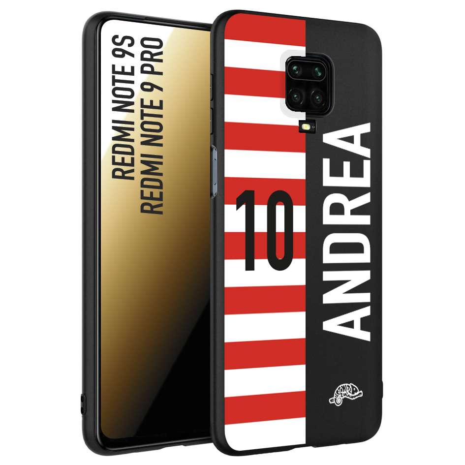 CUSTOMIZZA - Custodia cover nera morbida in tpu compatibile per Xiaomi Redmi Note 9S - Note 9 PRO personalizzata calcio football nome e numero calciatori bianco rossa