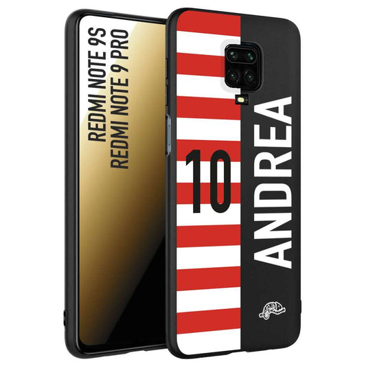 CUSTOMIZZA - Custodia cover nera morbida in tpu compatibile per Xiaomi Redmi Note 9S - Note 9 PRO personalizzata calcio football nome e numero calciatori bianco rossa