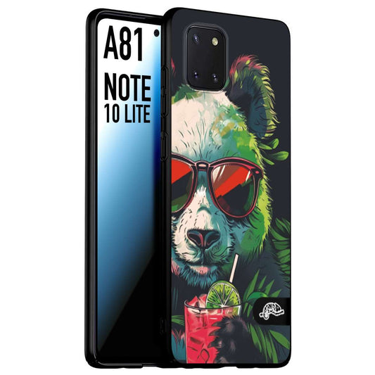 CUSTOMIZZA - Custodia cover nera morbida in tpu compatibile per Samsung A81 - Note 10 Lite estate disegnata cocktails animali simpatici panda mojito