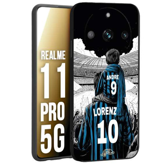 CUSTOMIZZA - Custodia cover nera morbida in tpu compatibile per Realme 11 PRO 5G personalizzata calcio football padre e figlio calciatori nerazzurra
