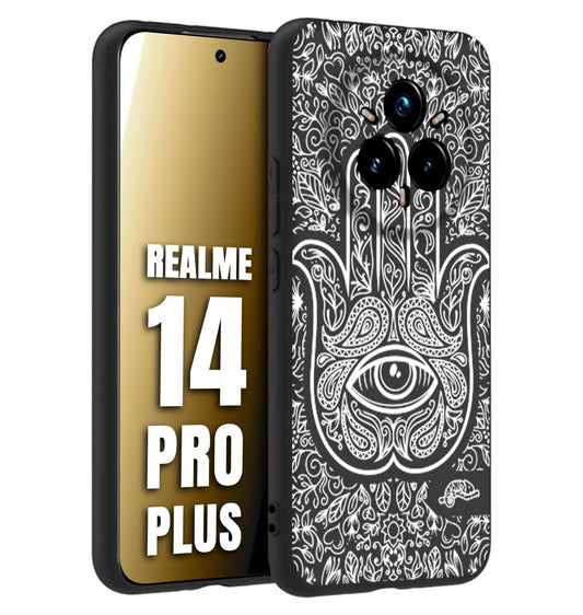 CUSTOMIZZA - Custodia cover nera morbida in tpu compatibile per Realme 14 PRO PLUS mano di fatima effetto rilievo mandala donna