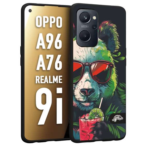 CUSTOMIZZA - Custodia cover nera morbida in tpu compatibile per Oppo Realme 9i - A96 - A76 estate disegnata cocktails animali simpatici panda mojito