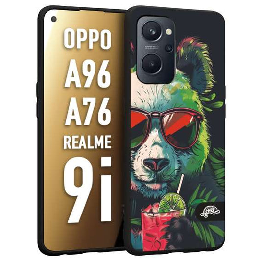 CUSTOMIZZA - Custodia cover nera morbida in tpu compatibile per Oppo Realme 9i - A96 - A76 estate disegnata cocktails animali simpatici panda mojito