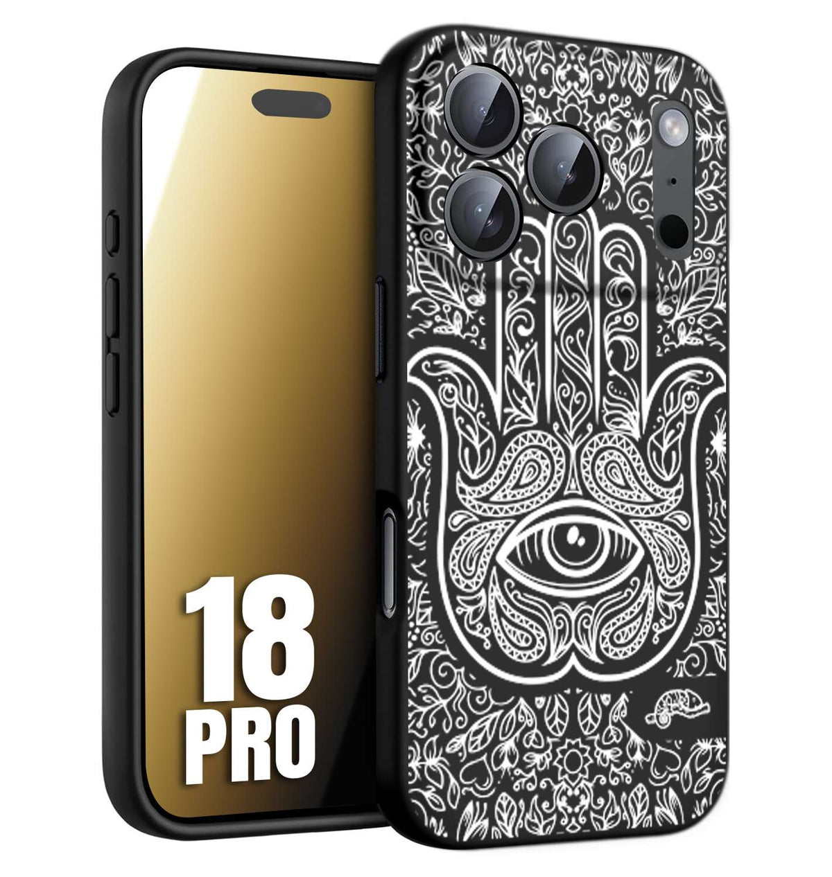CUSTOMIZZA - Custodia cover nera morbida in tpu compatibile per iPhone 18 PRO mano di fatima effetto rilievo mandala donna