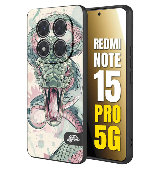 CUSTOMIZZA - Custodia cover nera morbida in tpu compatibile per Xiaomi Redmi Note 15 PRO 5G snake pink green serpente tatuaggio tattoo disegnato a mano