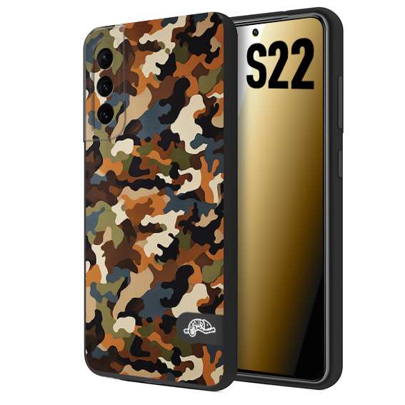 CUSTOMIZZA - Custodia cover nera morbida in tpu compatibile per Samsung S22 camouflage mimetico militare moderno blu marrone beige