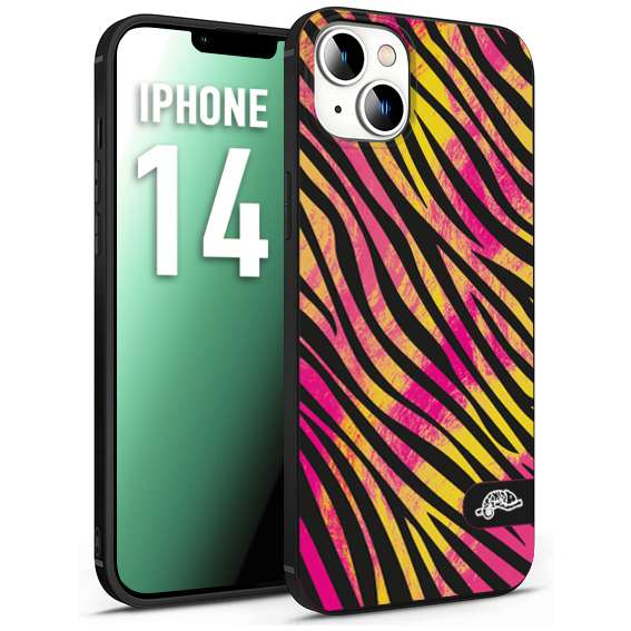 CUSTOMIZZA - Custodia cover nera morbida in tpu compatibile per iPhone 14 zebrata maculata a rilievo soft touch donna fucsia gialla