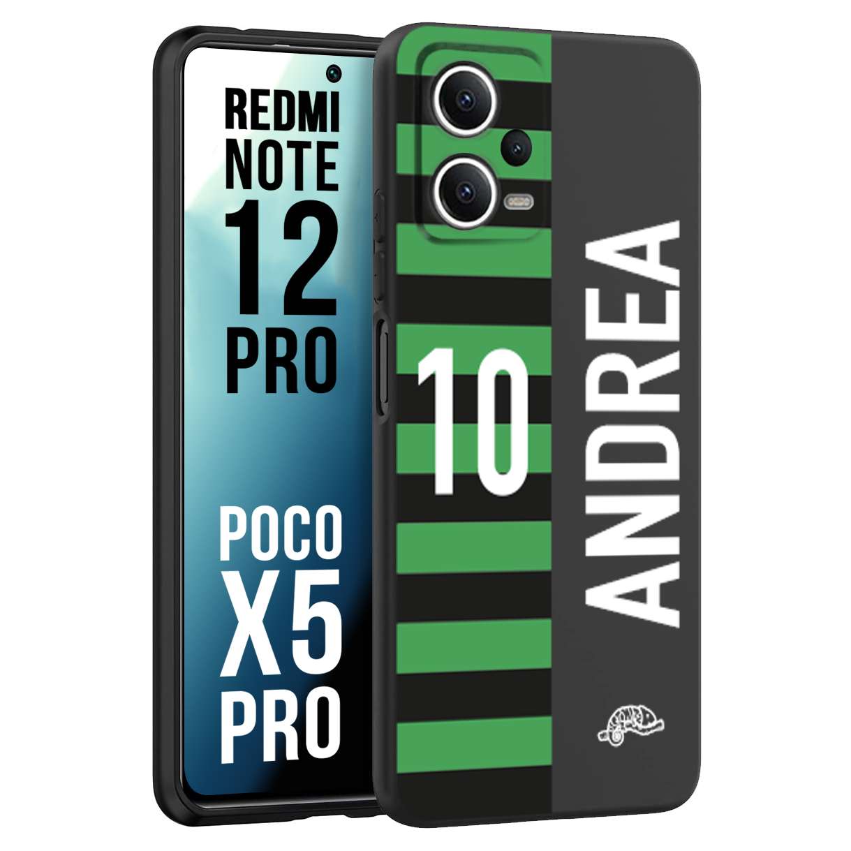 CUSTOMIZZA - Custodia cover nera morbida in tpu compatibile per Xiaomi Redmi Note 12 PRO - POCO X5 PRO personalizzata calcio football nome e numero calciatori neroverde