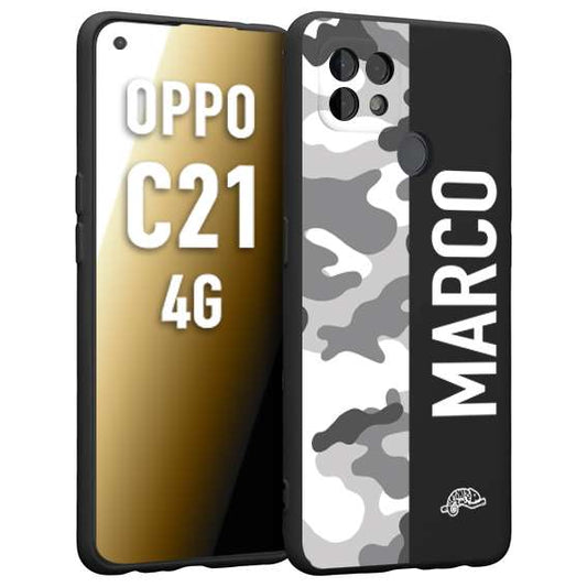CUSTOMIZZA - Custodia cover nera morbida in tpu compatibile per Realme C21 4G camouflage mimetico militare personalizzata nome bianco