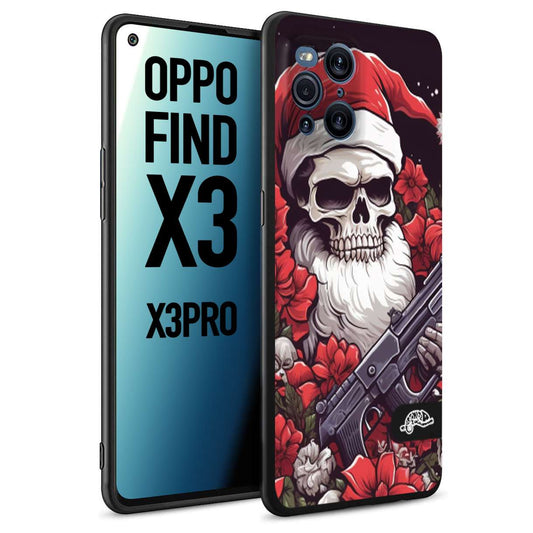 CUSTOMIZZA - Custodia cover nera morbida in tpu compatibile per Oppo Find X3 - Find X3 Pro 5G teschio natale santa claus fiori tattoo disegnato