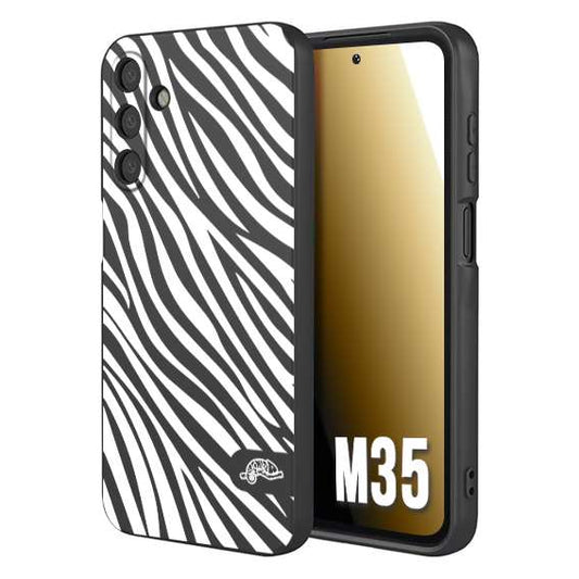 CUSTOMIZZA - Custodia cover nera morbida in tpu compatibile per Samsung M35 zebrata maculata a rilievo soft touch donna bianca