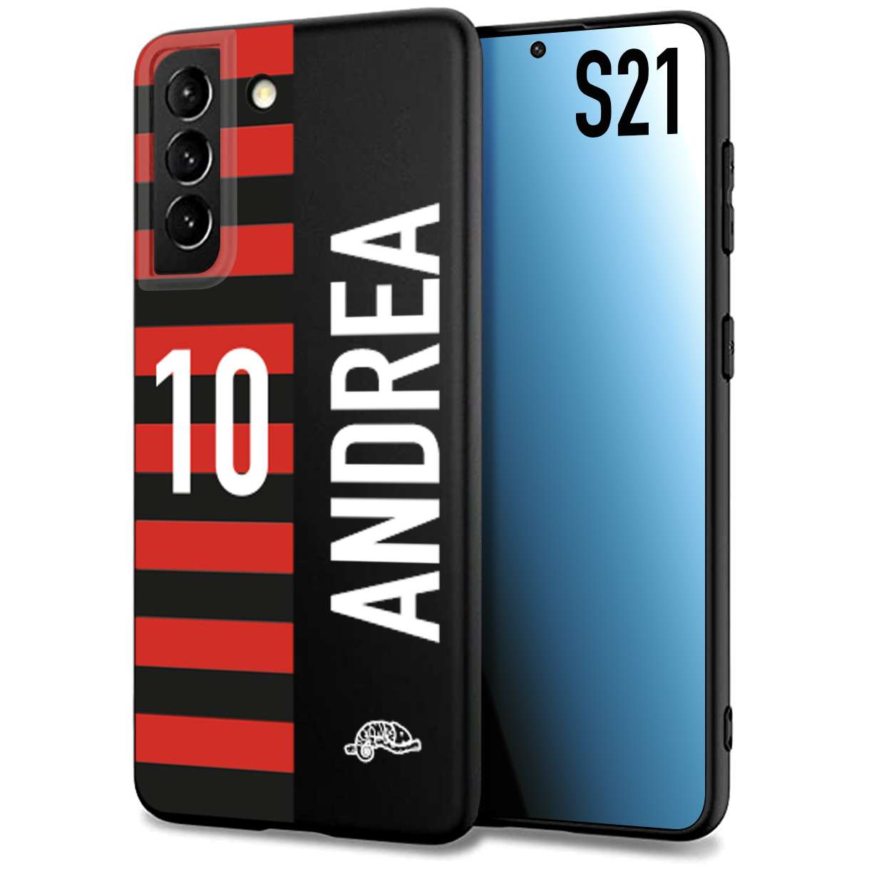 CUSTOMIZZA - Custodia cover nera morbida in tpu compatibile per Samsung S21 personalizzata calcio football nome e numero calciatori rossonera