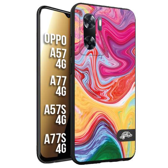 CUSTOMIZZA - Custodia cover nera morbida in tpu compatibile per Oppo A57 - A77 - A57S - A77S (4G) colorata fantasia vortice marmo onde verde fucsia gialla