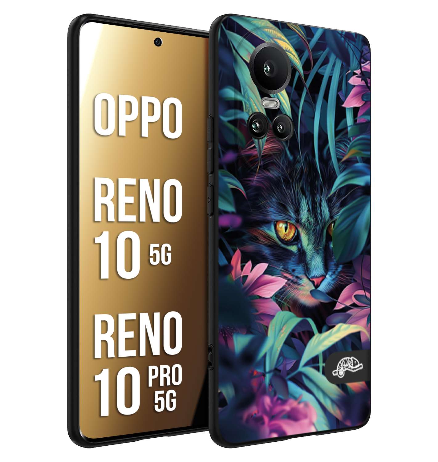 CUSTOMIZZA - Custodia cover nera morbida in tpu compatibile per Oppo Reno 10 5G - 10 PRO 5G animali color giungla tropicale occhio di gatto colori vibranti disegnato