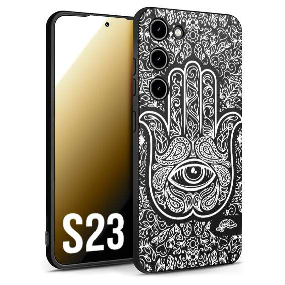 CUSTOMIZZA - Custodia cover nera morbida in tpu compatibile per Samsung S23 mano di fatima effetto rilievo mandala donna