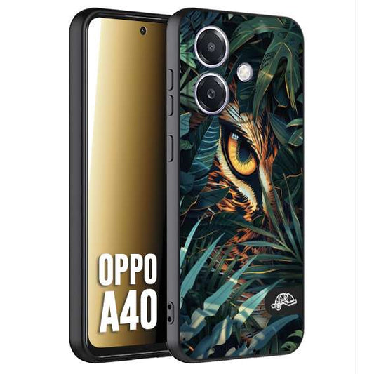 CUSTOMIZZA - Custodia cover nera morbida in tpu compatibile per Oppo A40 animali color giungla tropicale occhio di giaguaro felino disegnato