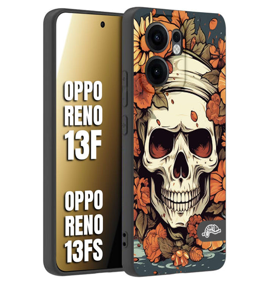 CUSTOMIZZA - Custodia cover nera morbida in tpu compatibile per Oppo Reno 13 F teschio skull flowers fiori tattoo disegnato alta definizione