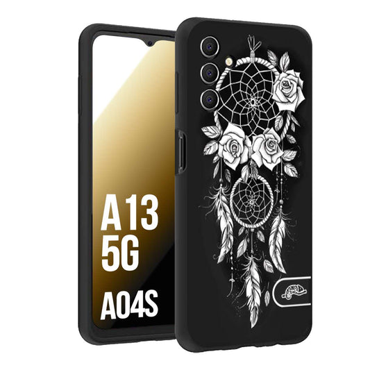 CUSTOMIZZA - Custodia cover nera morbida in tpu compatibile per Samsung A04S - A13 5G acchiappasogni dreamcatcher black and white bianco a rilievo disegnato tattoo tatuaggio