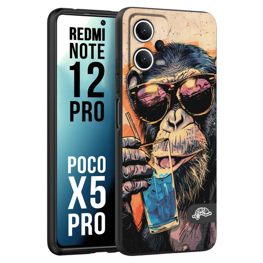 CUSTOMIZZA - Custodia cover nera morbida in tpu compatibile per Xiaomi Redmi Note 12 PRO - POCO X5 PRO estate disegnata cocktails animali simpatici scimmia monkey negroni