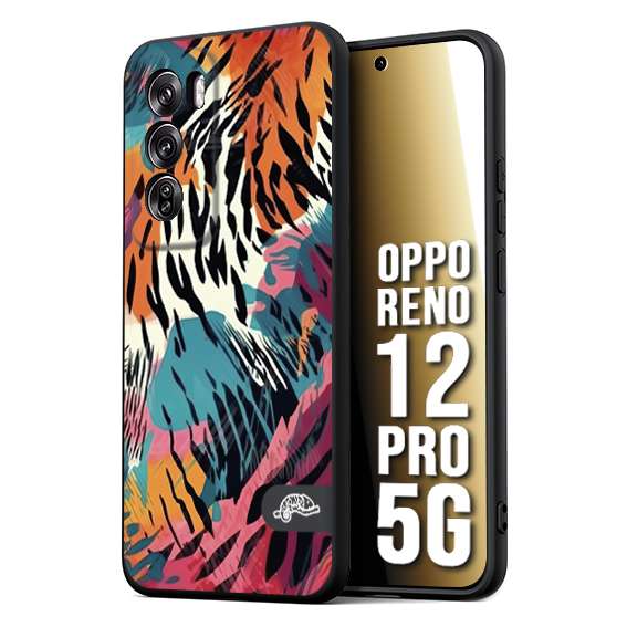 CUSTOMIZZA - Custodia cover nera morbida in tpu compatibile per Oppo Reno 12 PRO 5G leopardato maculato tigrato tiger colorata summer color