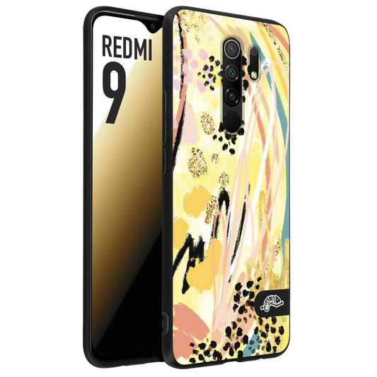 CUSTOMIZZA - Custodia cover nera morbida in tpu compatibile per Xiaomi Redmi 9 astratti donna flower fantasia estate gialla rosa leopardata