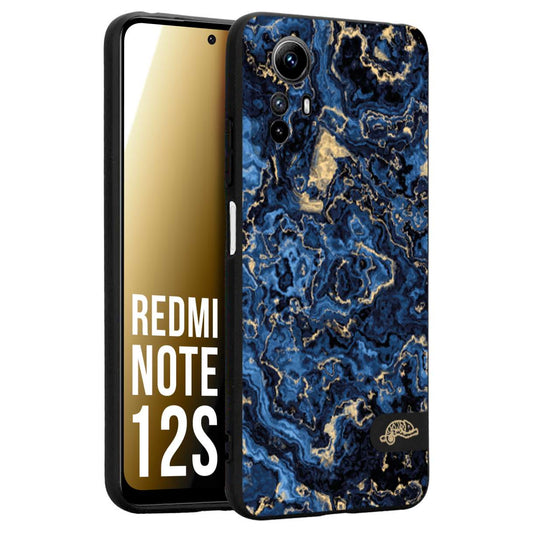 CUSTOMIZZA - Custodia cover nera morbida in tpu compatibile per Xiaomi Redmi Note 12S effetto marmo marble blu venature dorato psichedelico
