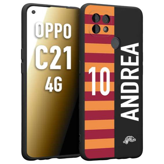 CUSTOMIZZA - Custodia cover nera morbida in tpu compatibile per Oppo Realme C21 4G personalizzata calcio football nome e numero calciatori giallo rossi