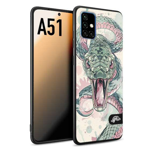 CUSTOMIZZA - Custodia cover nera morbida in tpu compatibile per Samsung A51 snake pink green serpente tatuaggio tattoo disegnato a mano