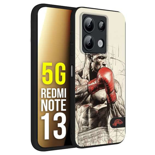 CUSTOMIZZA - Custodia cover nera morbida in tpu compatibile per Xiaomi Redmi Note 13 5G pugilato pugili disegno tattoo guantoni box sport ring