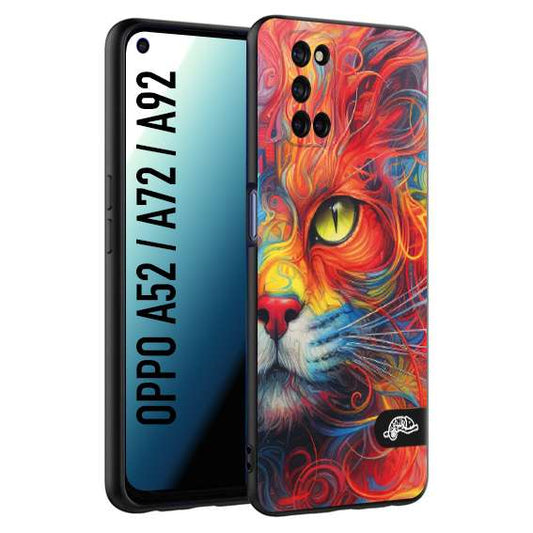 CUSTOMIZZA - Custodia cover nera morbida in tpu compatibile per Oppo A52 - A72 - A92 animali color cat gatto viso colori vibranti disegnato schizzo