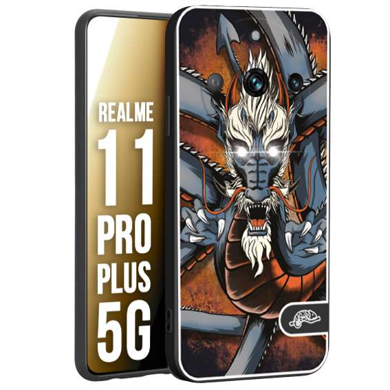 CUSTOMIZZA - Custodia cover nera morbida in tpu compatibile per Oppo Realme 11 PRO PLUS 5G drago giapponese tattoo japan dragon