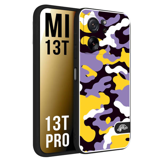 CUSTOMIZZA - Custodia cover nera morbida in tpu compatibile per Xiaomi 13T - 13T PRO camouflage mimetico militare viola lilla giallo