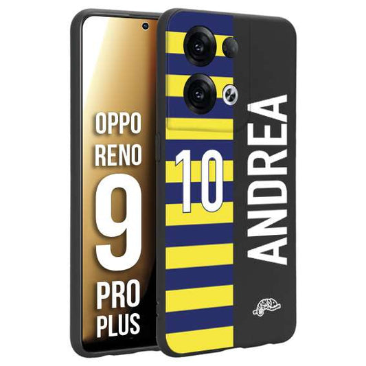 CUSTOMIZZA - Custodia cover nera morbida in tpu compatibile per Oppo Reno 9 PRO PLUS personalizzata calcio football nome e numero calciatori giallo blu