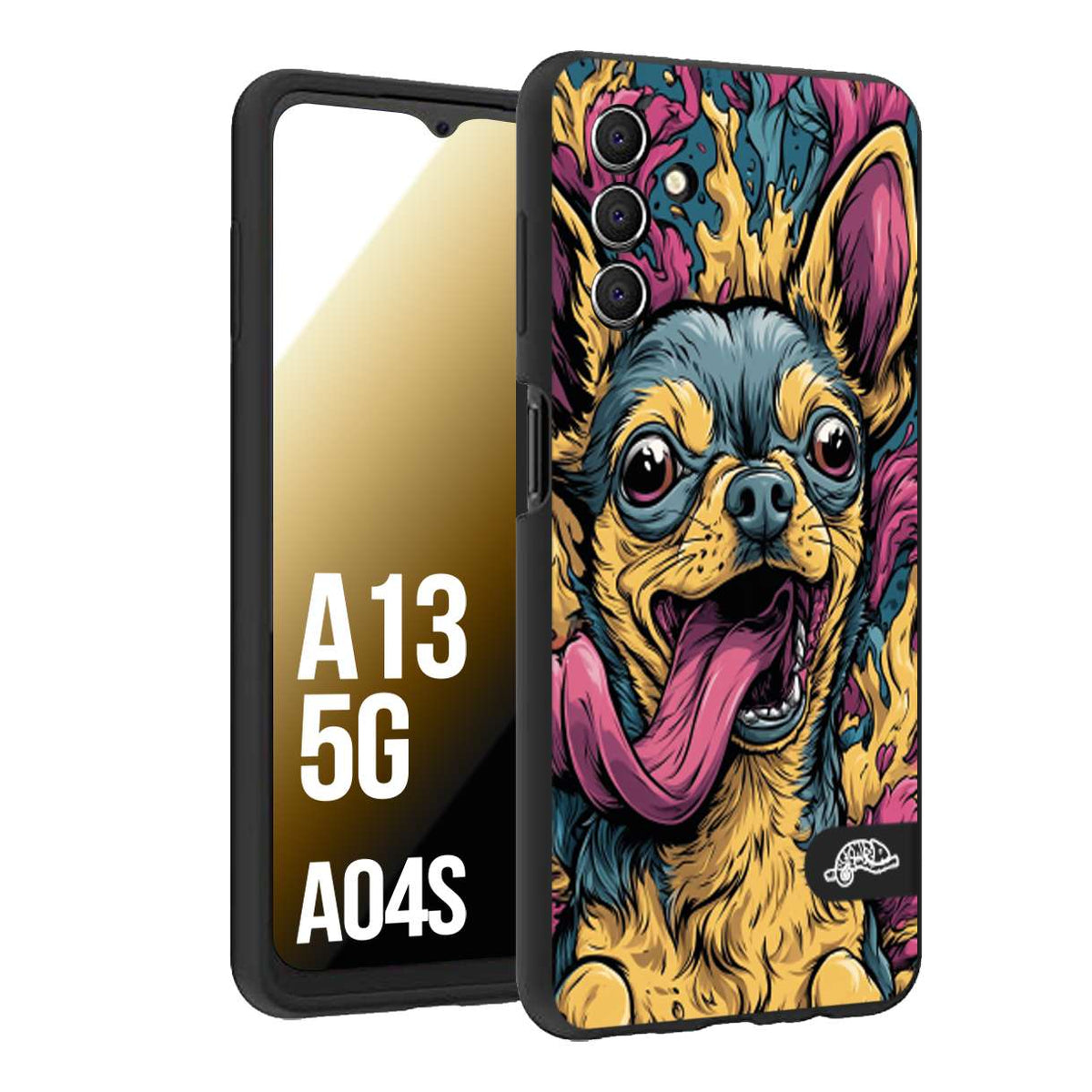 CUSTOMIZZA - Custodia cover nera morbida in tpu compatibile per Samsung A04S - A13 5G Chihuahua illustrazione cane pop art cane street art cartone animato