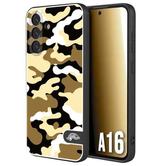 CUSTOMIZZA - Custodia cover nera morbida in tpu compatibile per Samsung A16 camouflage mimetico militare giallo desert brown