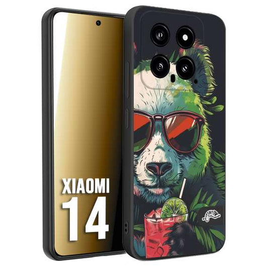 CUSTOMIZZA - Custodia cover nera morbida in tpu compatibile per Xiaomi 14 estate disegnata cocktails animali simpatici panda mojito