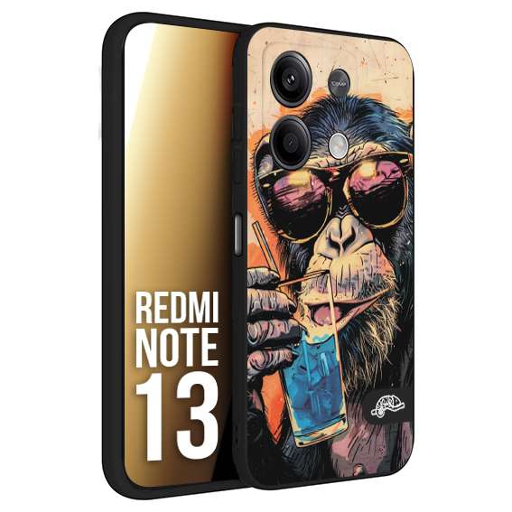 CUSTOMIZZA - Custodia cover nera morbida in tpu compatibile per Xiaomi Redmi Note 13 estate disegnata cocktails animali simpatici scimmia monkey negroni