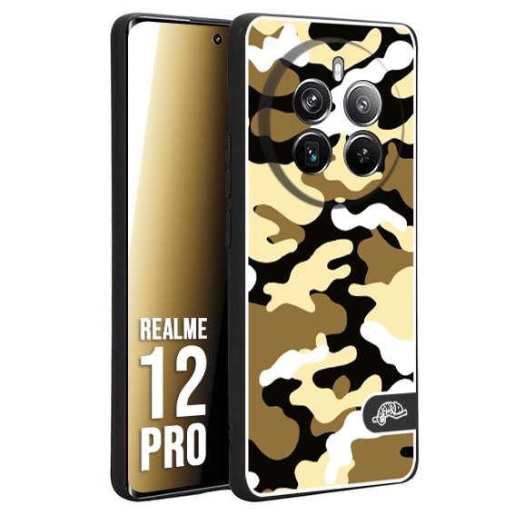 CUSTOMIZZA - Custodia cover nera morbida in tpu compatibile per Realme 12 PRO camouflage mimetico militare giallo desert brown