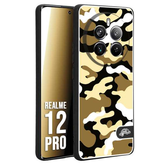 CUSTOMIZZA - Custodia cover nera morbida in tpu compatibile per Realme 12 PRO camouflage mimetico militare giallo desert brown