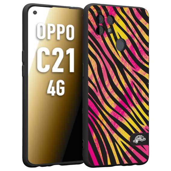 CUSTOMIZZA - Custodia cover nera morbida in tpu compatibile per Oppo Realme C21 4G zebrata maculata a rilievo soft touch donna fucsia gialla