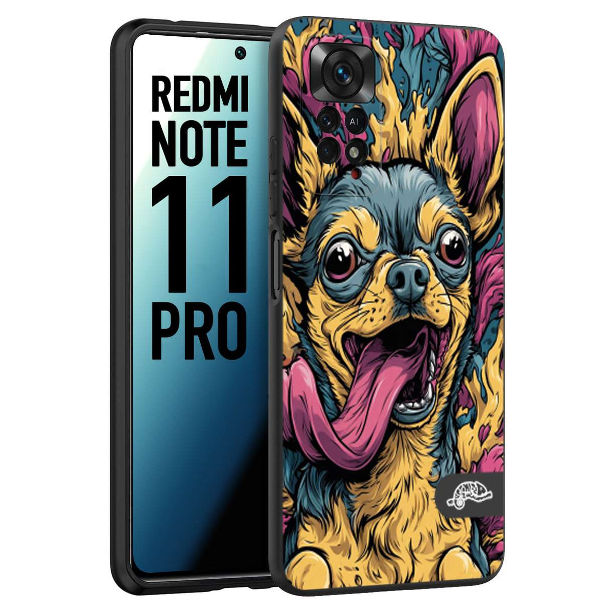 CUSTOMIZZA - Custodia cover nera morbida in tpu compatibile per Xiaomi Redmi Note 11 PRO Chihuahua illustrazione cane pop art cane street art cartone animato