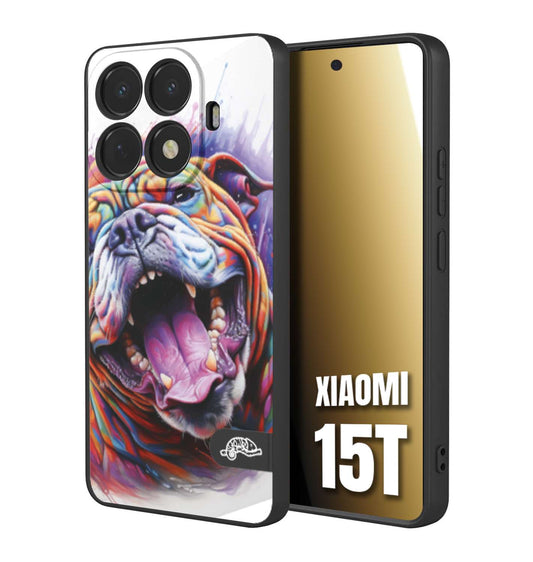 CUSTOMIZZA - Custodia cover nera morbida in tpu compatibile per Xiaomi 15T animali color bulldog cane dog colori vibranti disegnato schizzo