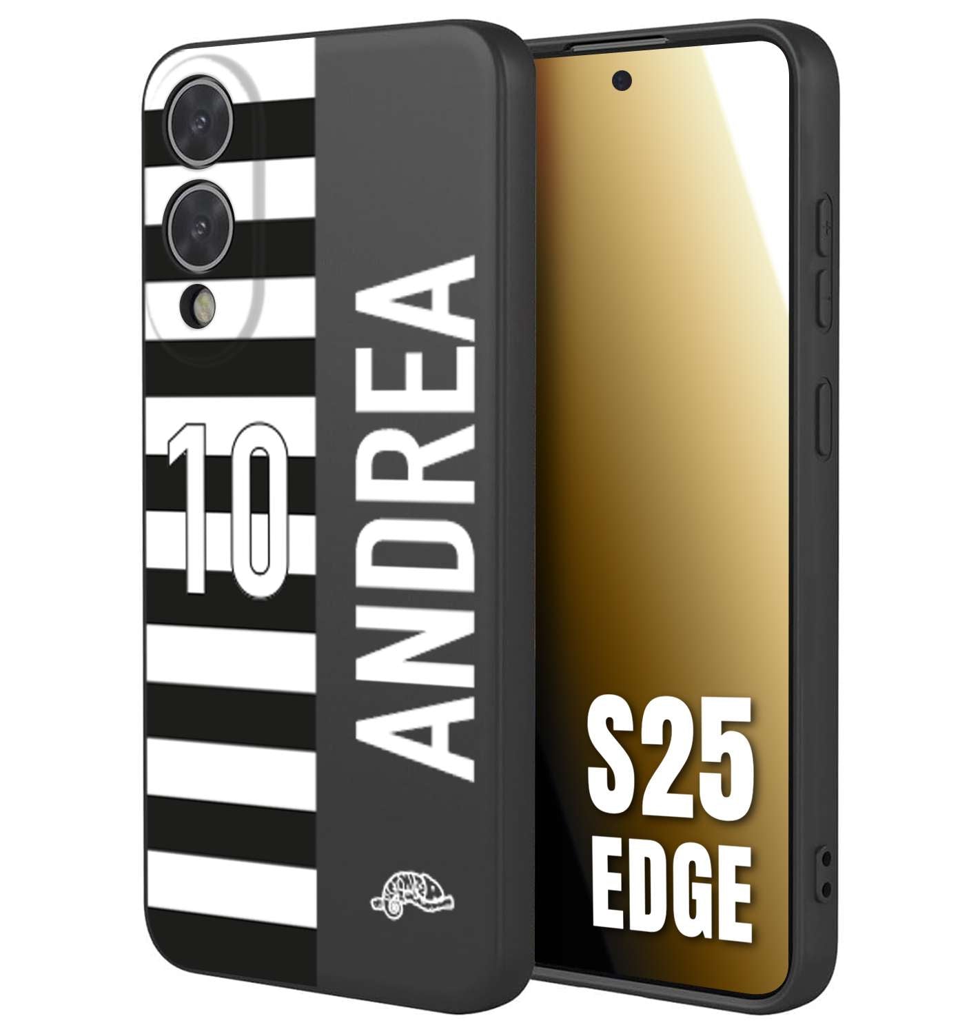 CUSTOMIZZA - Custodia cover nera morbida in tpu compatibile per Samsung S25 EDGE personalizzata calcio football nome e numero calciatori bianconera