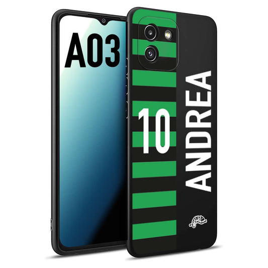 CUSTOMIZZA - Custodia cover nera morbida in tpu compatibile per Samsung A03 personalizzata calcio football nome e numero calciatori neroverde