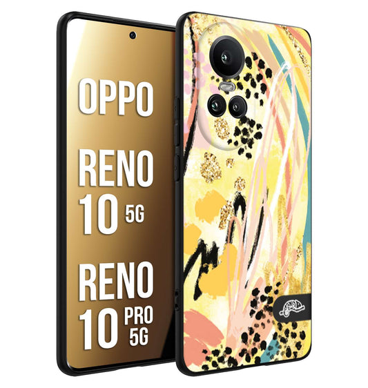 CUSTOMIZZA - Custodia cover nera morbida in tpu compatibile per Oppo Reno 10 5G - 10 PRO 5G astratti donna flower fantasia estate gialla rosa leopardata