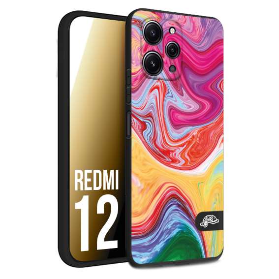 CUSTOMIZZA - Custodia cover nera morbida in tpu compatibile per Xiaomi Redmi 12 colorata fantasia vortice marmo onde verde fucsia gialla