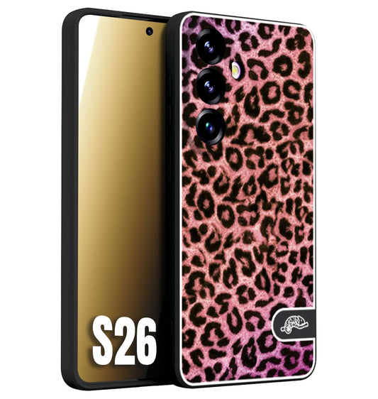 CUSTOMIZZA - Custodia cover nera morbida in tpu compatibile per Samsung S26 leopardato maculato donna rosa leopard