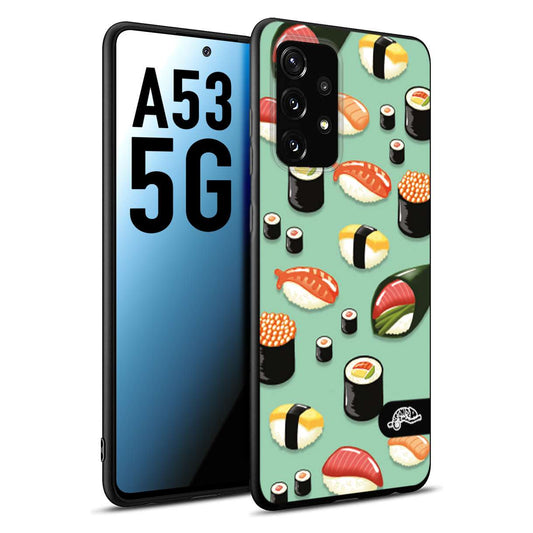 CUSTOMIZZA - Custodia cover nera morbida in tpu compatibile per Samsung A53 5G sushi disegni giapponese nighiri acquamarina verde