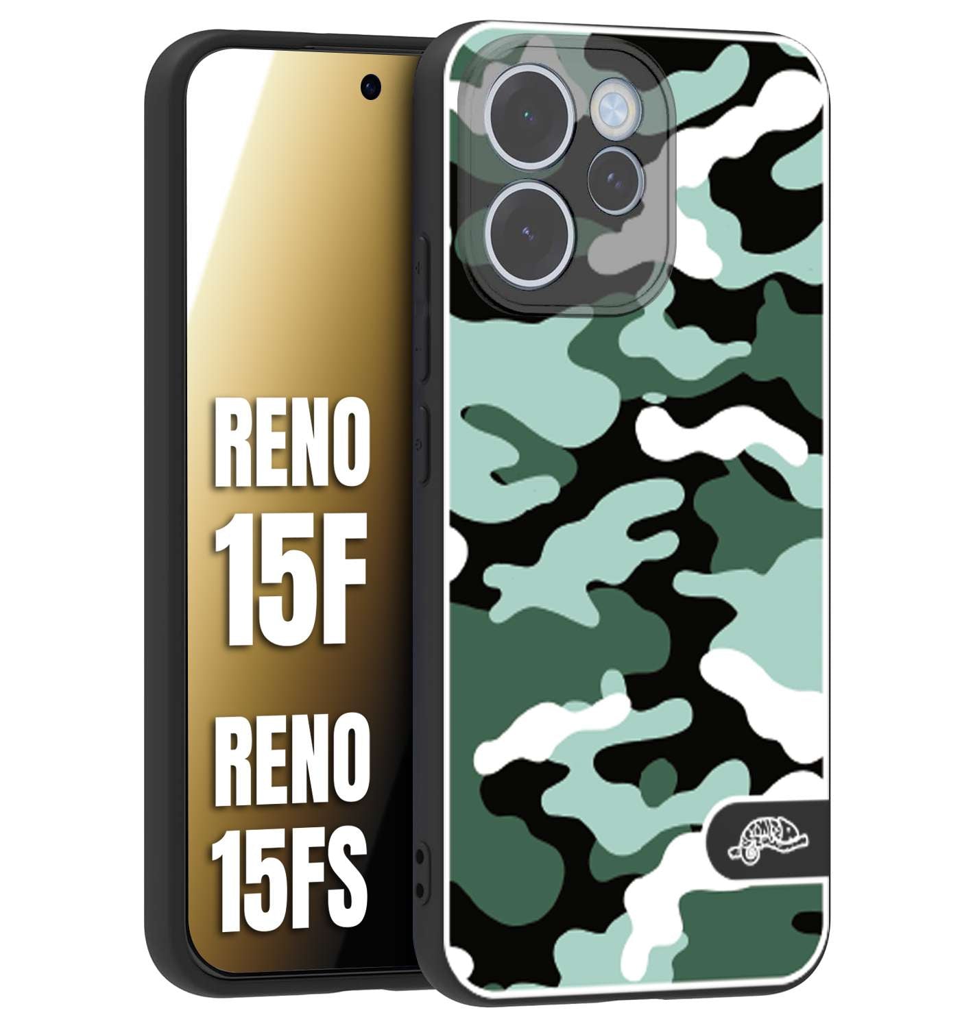 CUSTOMIZZA - Custodia cover nera morbida in tpu compatibile per Oppo Reno 15 F - Reno 15 FS camouflage mimetico militare verde green